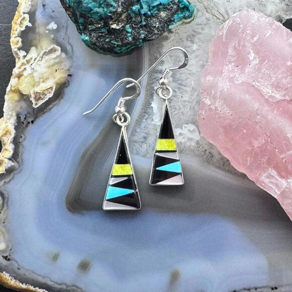 Starllie & Sheryl Edaakie Sterling Multistone Inlay Dangle Earrings For Women #8 - Picture 2 of 10